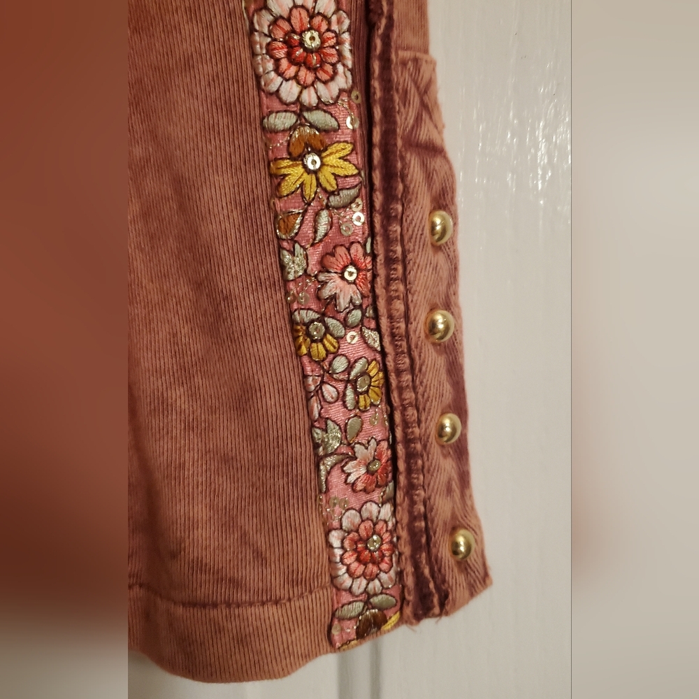 NWT Floral Embroidered Pink French Terry Jacket - Picture 11 of 13